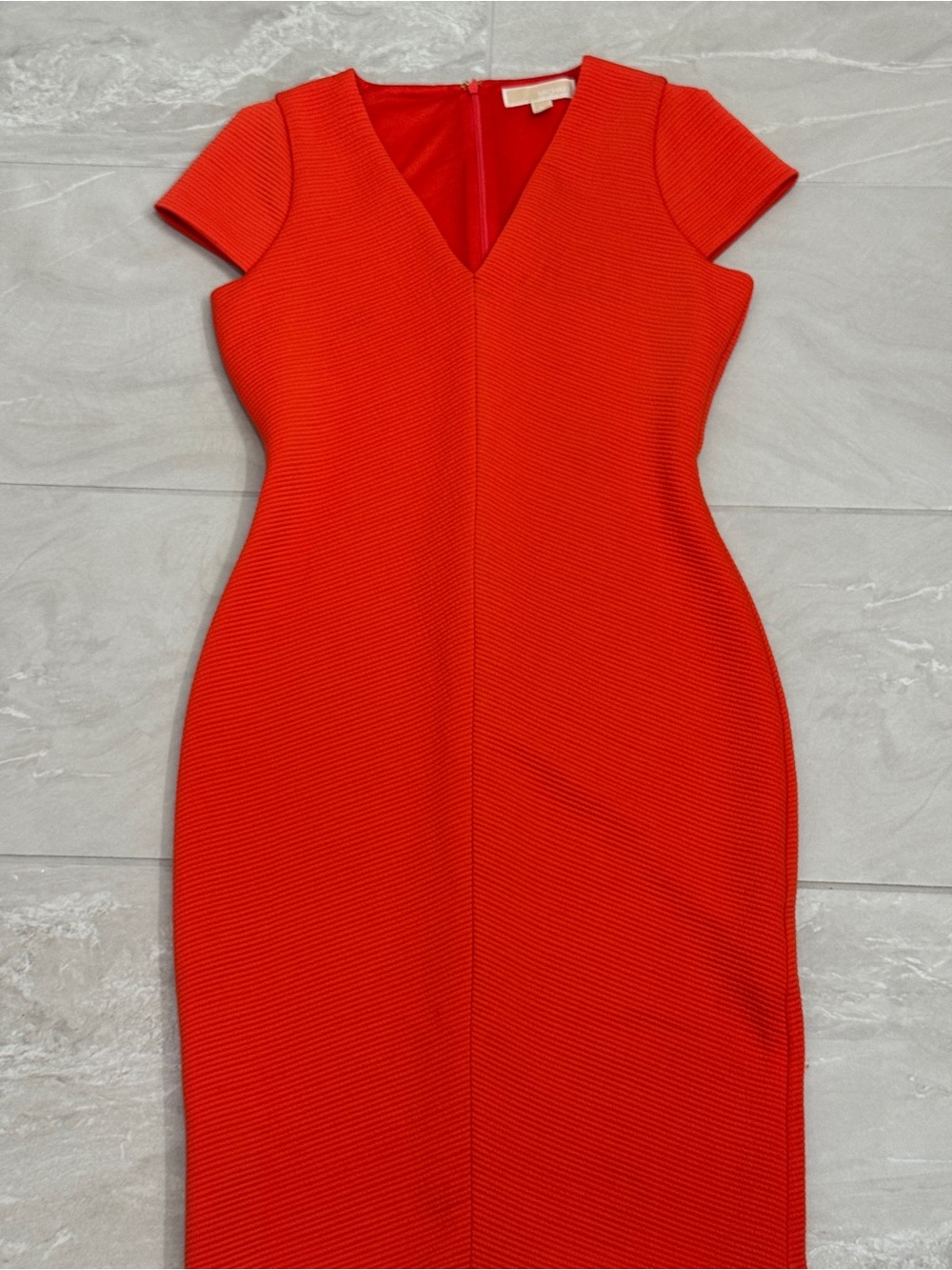 MICHAEL Michael Kors Vibrant Red V-Neck Cap Sleeve Midi Sheath Dress